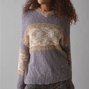 UO BDG Van Striped Oversized V-Neck Dad Sweater Arizona Spacedye Combo NWT